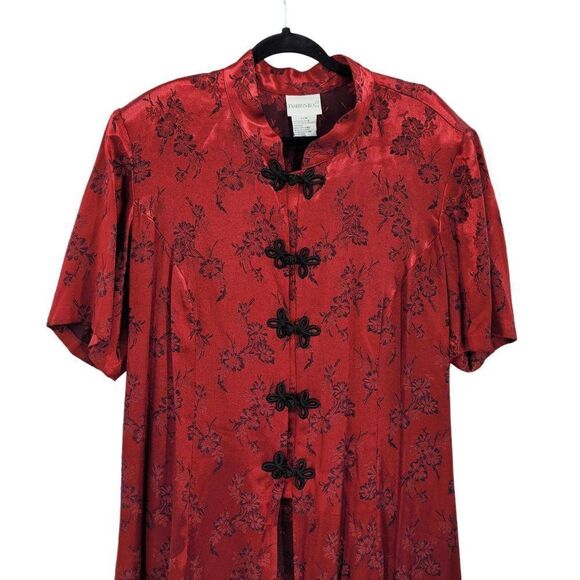 Vtg 90's Duster Cosplay Geisha Kimono Frog Knot High Slits Red Metallic  Sz 22 - Picture 8 of 14